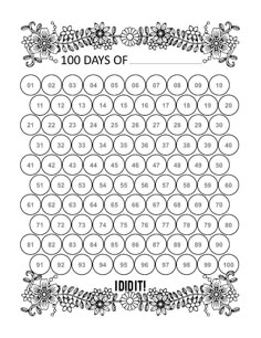 the printable 100 days of school worksheet with numbers and flowers on it