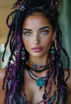 Purple And Black Braids, Braids Festival Hair, Hair Hashtags, Human Hair Dread Extensions, Braids Festival, Dread Hairstyles For Men, Women With Freckles, Beauty Journal, Rave Hair