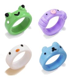 PRICES MAY VARY. Rings width 1.7 cm (0.67in) and it style introduced chick, flower and frog, color contain blue, green, pink,yellow, orange and white. You can choose at will.2 or 3 piece per package. Cute animal ring is very light and simple design. It will not look bulky when worn it, and will even forget its existence. The ring is waterproof, so it can come into contact with water. This ring is designed with a 3D pattern. The unique cartoon frog and chick design will make you stand out from the crowd and get a lot of compliments. This animal ring is made of high-quality acrylic resin. The surface is smooth and reflective, resistant to damage and abrasion, not easy to fade and can be used for a long time. Quality Guarantee: If at any point you are not satisfied with our personalized jewel Resin Aesthetic, Frog Clay, Rings Colorful, Ring Y2k, Easy Clay Sculptures, Cartoon Frog, Candy Crystals