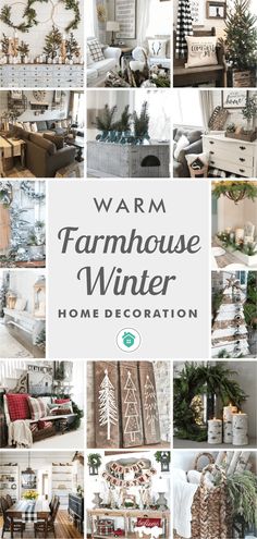 a collage of farm house winter home decor