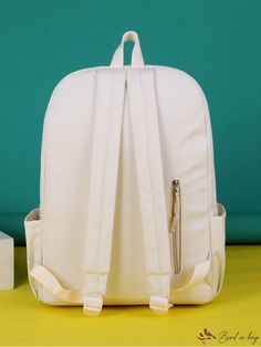 BirdinBag - Charming Letter Patch Backpack: Functional School Bag for College, University, and High School Large Capacity Cream Backpack For Students, Beige Bag For Study And Back To School, Back To School Large Capacity Cream Backpack, Beige Student Bags, Large Capacity Cream School Bag, Beige Softback Bags For Students, Rectangular Cream Backpack For School, Large Capacity Cream Backpack For School, Cream Everyday Bag For Back To School