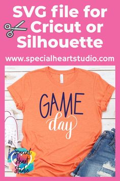 an orange shirt that says svg file for cricut or silhouette with scissors on it