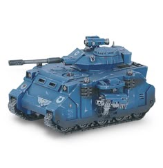 a blue toy tank on a white background