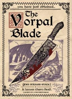 an old book cover with a knife on it