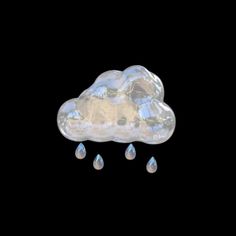 three drops of water floating in front of a white cloud on a black background with the word rain written below it