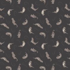 an abstract pattern with cats and swirls on a dark gray background, suitable for wallpaper or fabric