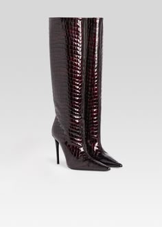 Balcengia Boots, Luxury Boots For Party, Luxury Oiled Leather Boots With Reinforced Heel, Embossed Knee High Boots, Luxury High Heel Boots, Luxury Boots For Women, Alexander Vauthier Boots, Black Cowgirl, Corporate Chic