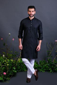 Black Kurta Set, Black Kurta, Classy Wear, Boys Kurta, Men's Ethnic Wear, Indian Outfit, Mirror Work