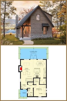 the floor plan for a small cabin house