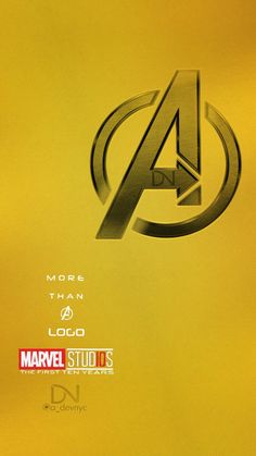 the avengers logo is shown in gold