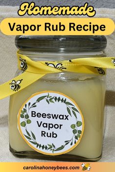 Create your own homemade vapor rub with this easy DIY recipe using beeswax and essential oils! An all-natural alternative to Vicks- simple and effective with just a few ingredients. Customize with your favorite essential oils like eucalyptus and peppermint for powerful relief. Say goodbye to store-bought and hello to your own soothing, homemade remedy! #DIYVaporRub #NaturalRemedies #HowToMake #BeeswaxRecipe #EssentialOils Natural Vapor Rub, Vicks Rub, Tallow Recipe, Beeswax Diy, Beeswax Recipes, Vicks Vapor Rub, Bee Products