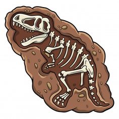 a cartoon dinosaur skeleton in the ground with its mouth open and it's teeth missing