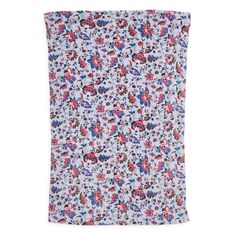 a blue and red flowered pocket square on a white background with an image of flowers