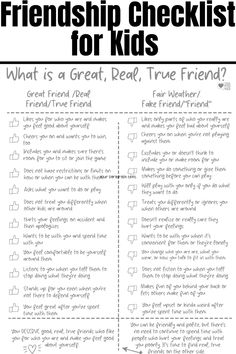 a printable checklist for kids with the text, what is a great deal true friend