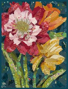 June Bloom Downloadable Pattern - Collage Quilter Collage Art Projects, Paper Collage Art, Flower Quilts, Landscape Quilts, Patchwork Quilt, Applique Quilts, Paper Collage, Art Plastique, Fabric Art