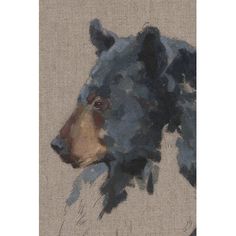 an oil painting of a black bear's head with brown eyes and ears, on a beige background