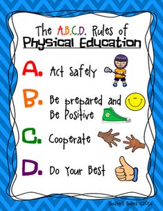 the abc and d rules of physical education poster with handwritten instructions for students to use