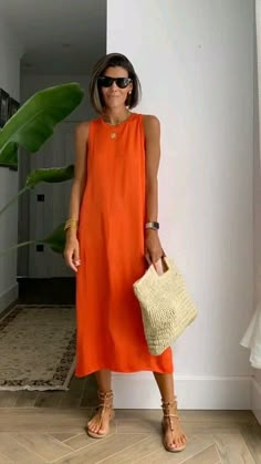 Orange Dress Outfits, Maxi Dress Outfit, Stylish Summer Outfits, Mode Casual, Orange Dress, Spring Summer Outfits