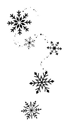 three snowflakes are shown in black and white