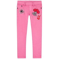 Kenzo Girls Pink Patched Jeggings Pink Patch, Kenzo Paris, Stretch Denim Fabric, Denim Fabric, Pink Girl, Jeggings, Stretch Denim, Pajama Pants