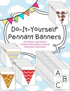 do - it - yourself pennant banners with letters and symbols to match your classroom