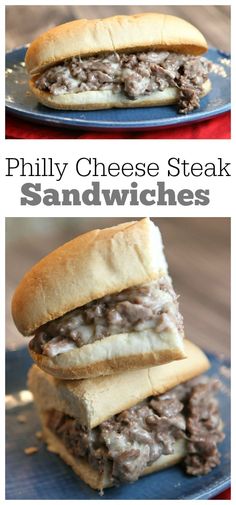 an image of a sandwich with meat on it and the words phily cheese steak sandwiches