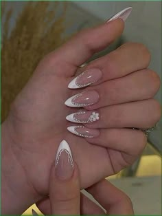 Birthday Nails Coffin Spring, Almond Nails White French Tip, Nails Acrylic Almond French Tip, Almond White Nails Design, Medium Almond Nails Designs, White Almond Nail Designs, French Almond Nails Design, Almond Shape Nails Designs, Maid Of Honor Nails