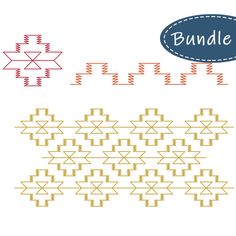 a set of stitching patterns in different colors and sizes, with the word bundle on top