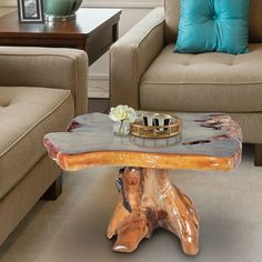 a coffee table made out of a tree stump