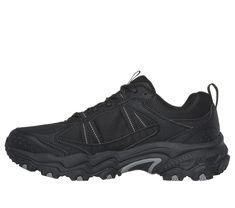 Hit the trails in athletic comfort with Skechers Stamina AT - Upper Stitch. This lace-up hiking trail design features a synthetic duraleather and mesh upper with a cushioned Skechers Memory Foam insole. | Skechers Men's Stamina AT - Upper Stitch Sneaker | Wide Width | Skechers Memory Foam cushioned comfort insole | Synthetic duraleather and mesh upper with lace-up front | Shock-absorbing supportive midsole | Flexible high traction outsole | 1 3/4-inch heel | Skechers Black Running Shoes With Cushioned Footbed, Medium Fit, Skechers Memory Foam, Insole Design, 4 Inch Heels, Wide Shoes, Personal Marketing, Shopping Hacks, Perfect Pair, New Product