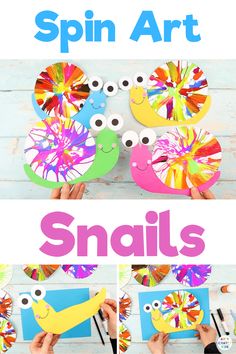 spin art project for kids to make snails with paper plates and construction paper rolls