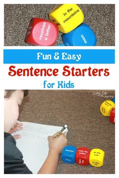 a kid writing on a piece of paper with the words funny and creative sentence starter for kids