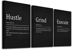 three black books with white writing on them, one has the words hustle and the other is an execute