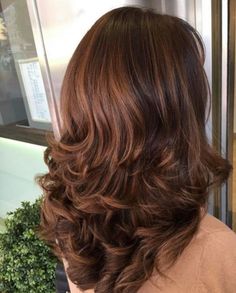 Curled Hair With Layers, Dark Chestnut Hair, Hair Color Brown Chestnut, Chestnut Brown Hair, Chestnut Hair, Chestnut Hair Color, Perfect Hair Color, Brown Hair Inspo, Haircuts For Medium Hair