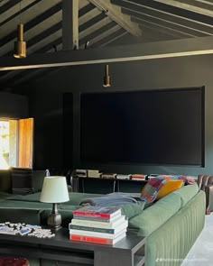 a living room filled with furniture and a flat screen tv mounted to the wall over a fireplace