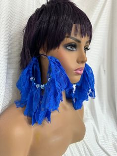 hoop earrings,lace earrings,bead lace earring,blue earring,cloth earring,big hoop earring,Fabric earring,statement earring,fringe earring by iLoveThelmaLu on Etsy Fabric Earring, Bead Lace, Fringe Earring, Earrings Bead, Royal Blue Lace, Fabric Earrings, Lace Earrings, Big Hoop Earrings, Statement Earring