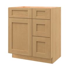 a wooden cabinet with two doors and drawers