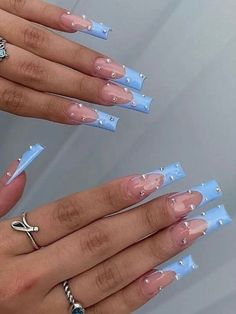 Discover 46 trendy acrylic nail designs that will make you want them done today. Credit: nailtique Pop Nails, Fake Acrylic Nails, Fake Nail Tips, Baby Blue Nails, Nagel Tips, Cute Acrylic Nail Designs, Long Square Acrylic Nails