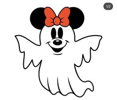 a mickey mouse face with a red bow on it's head and the words happy halloween