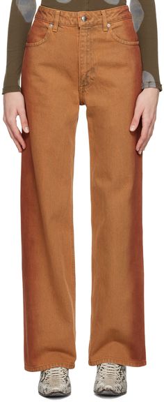 Wide-leg non-stretch denim jeans. Fading throughout. · High-rise · Belt loops · Four-pocket styling · Zip-fly Supplier color: Terracotta Gabardine Pants, Style Wide Leg Jeans, Orange Jeans, Eckhaus Latta, Dark Autumn, Wide Leg Denim, High Rise Jeans, Denim Fashion, Wide Leg Jeans