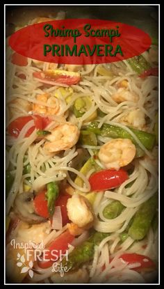 shrimp scampi primavera with peppers and green beans