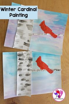 winter cardinal painting is an easy art project for kids to do with the cold weather