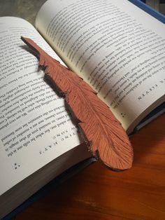 an open book with a feather on it