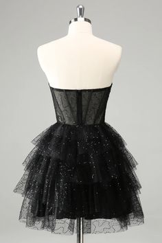 Sparkly A Line Black Sweetheart Tiered Corset Cute Homecoming Dress Corset Homecoming Dress, Boho Wedding Gowns, Beach Bridal Gown, Cute Homecoming Dresses, Strapless Prom Dresses