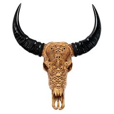 a bull's skull with long horns on it