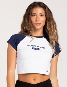 HYPE AND VICE Penn State Womens Raglan Tee - NAVY | Tillys Fit Logo, Raglan Tee, Penn State, Raglan Sleeve, Patch Logo, Contrasting Colors, Sleeve Styles, Crew Neck, Navy