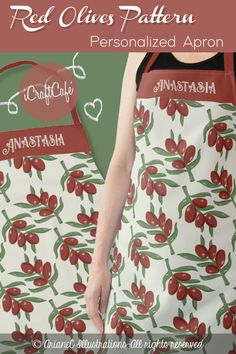 an apron with cherries on it and the words red ones pattern personalized apron