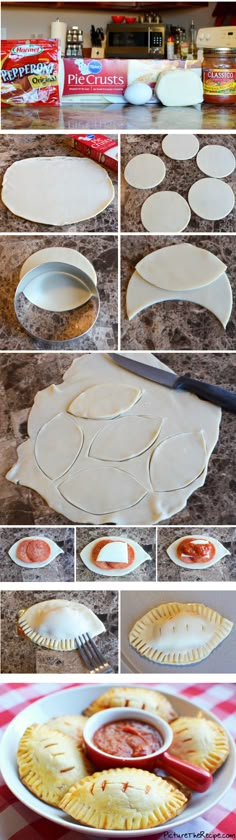 the steps to make homemade pizza crusts in pie pans with tomatoes and cheese on top