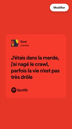 a red background with an image of a person on the phone and text that reads,'jets dans la merde, ja nage le crawl, par