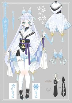 an anime character paper doll with white hair and blue eyes